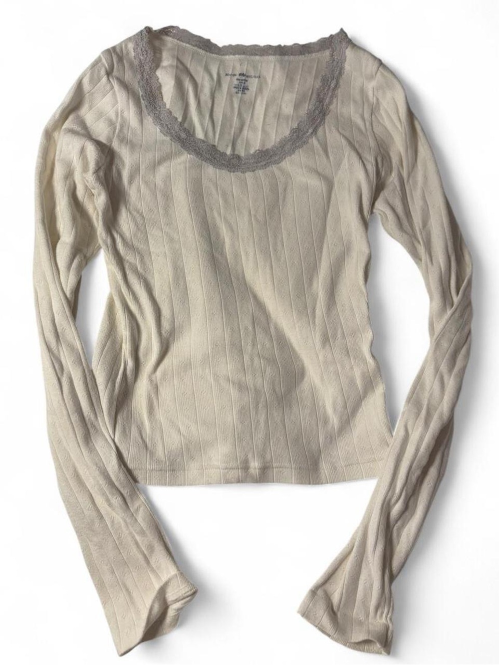 Brandy Melville Ribbed Lace-Trim Long Sleeve Top